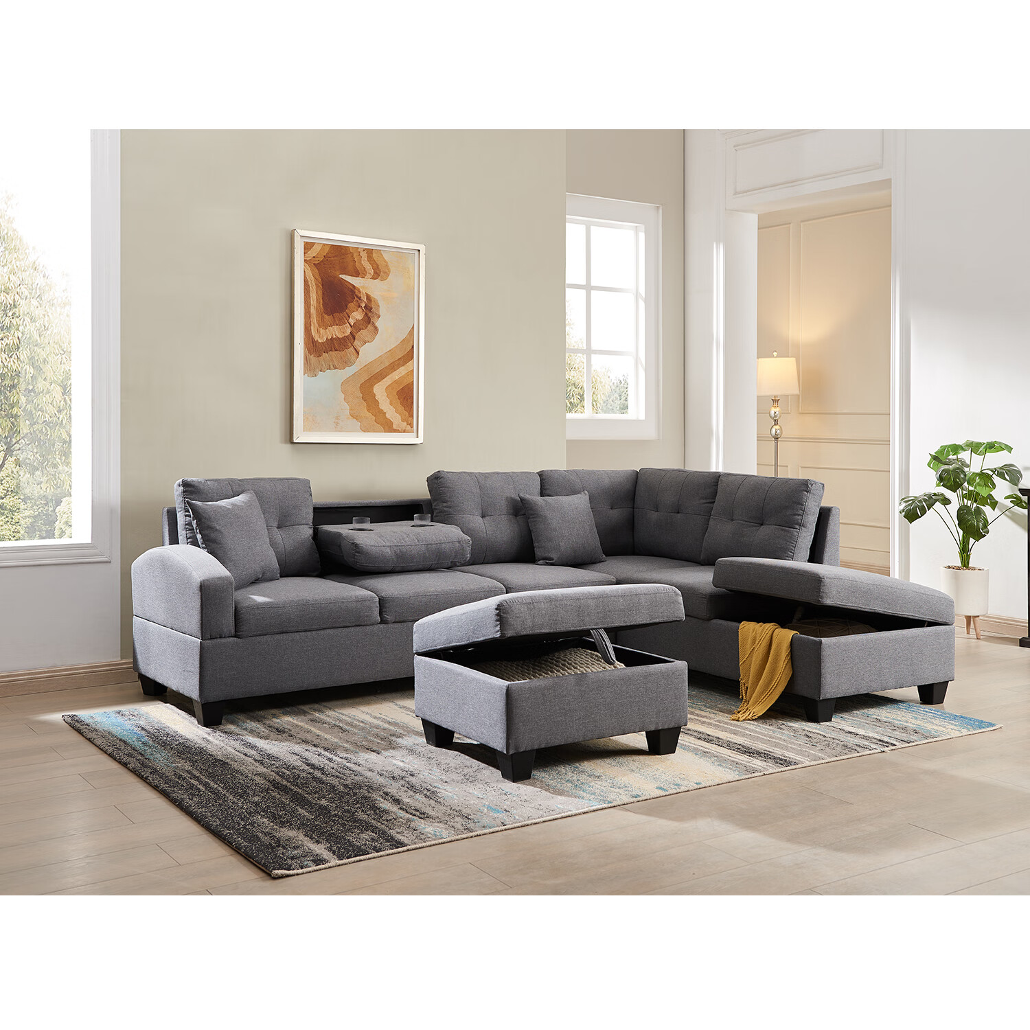Modern Fabric Sectional Sofa Couch Set L-Shaped Couch Chaise Left for Living Room with Storage Ottoman Modern Fabric Sectional Sofa Couch Set L-Shaped Couch Chaise Left for Living Room with Storage Ottoman
