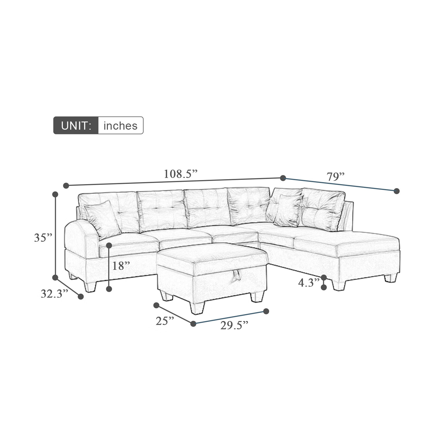 Modern Fabric Sectional Sofa Couch Set L-Shaped Couch Chaise Left for Living Room with Storage Ottoman Modern Fabric Sectional Sofa Couch Set L-Shaped Couch Chaise Left for Living Room with Storage Ottoman