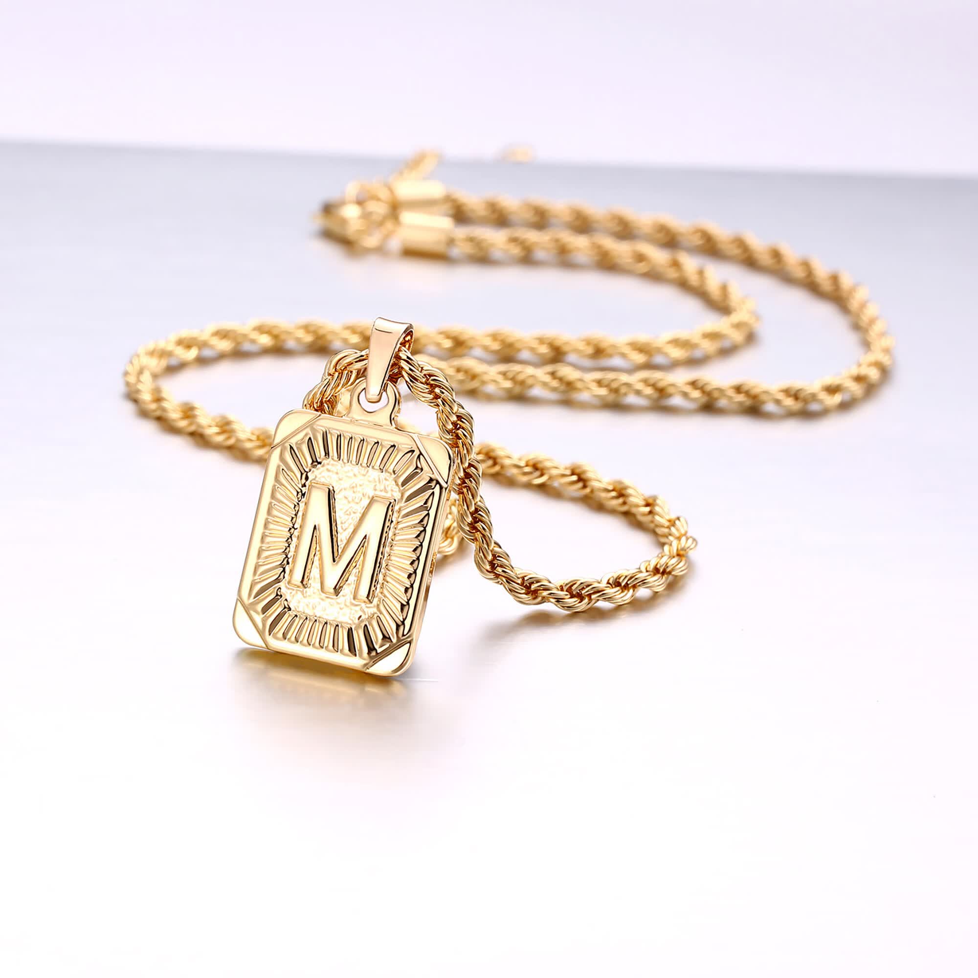 KissYan Gold Layered Initial Necklace – A-Z Letter Pendant With Paperclip, Snake & Figaro Chains, 14K Gold Plated - View #2