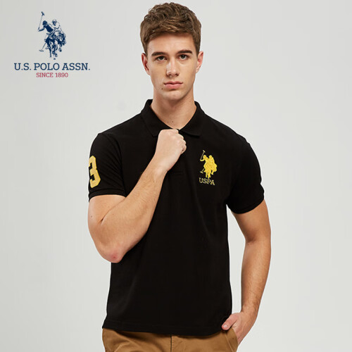 U.S. POLO ASSN. Polo衫男2019年新品男士短袖T恤纯棉多色男短袖衫美式休闲男上装6017965AL 黑色 XL/180