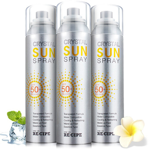 韩国 RECIPE莱斯壁水晶防晒喷雾 防水防汗150ml SPF50+/PA+++ 三支装