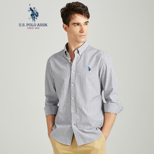 U.S. POLO ASSN. ACSMC-50944 衬衫男条纹长袖全棉青年春秋休闲商务衬衣男 藏蓝条纹M-170