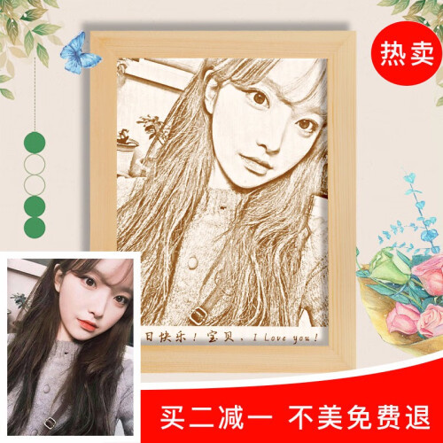 【买二减一】木刻画 生日礼物女生送女友女朋友男友老婆闺蜜情侣老师中秋节diy定制创意礼品 精刻8寸（送精美礼盒+手提袋）