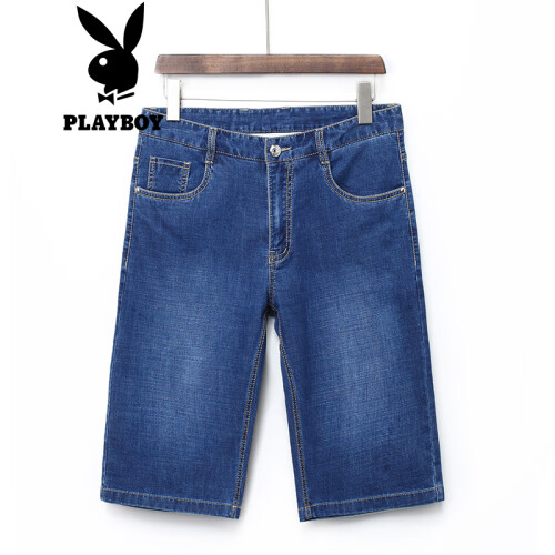 京东超市花花公子 PLAYBOY 牛仔短裤男2019男士薄款直筒修身青少年休闲中裤子 69650006 浅蓝（牛仔） 35(二尺八)