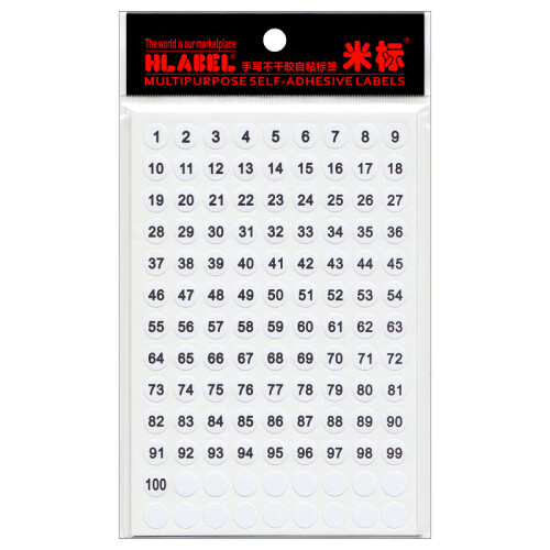 米标（HLABEL）持久性 Φ0.9cm 圆形数字不干胶自粘标签贴纸 白色361