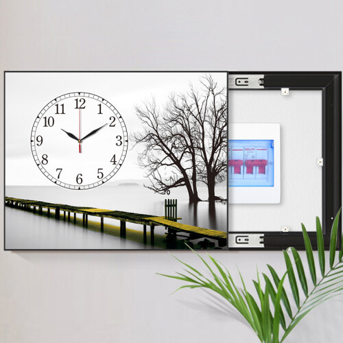 YIJLJ电表箱装饰画免打孔带钟表简约现代遮挡配电箱电闸盒客厅餐厅黑白挂画水晶壁画 栈桥归来KDT9112 50*40右推拉+黑框（容纳40横长*30竖高）
