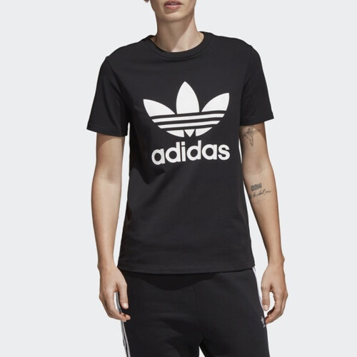 阿迪达斯Adidas 三叶草 女 TREFOIL经典圆领透气短袖时尚潮流休闲T恤 CV9888 L码