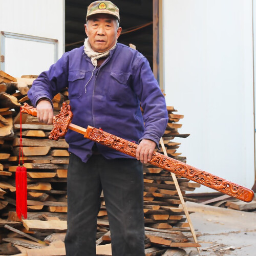 桃木剑避邪 镇宅挂件客厅摆件转运 木雕儿童肥城桃木剑保平安一米1米2宝宝 1米  九龙镇宅款(送五帝钱/钥匙扣+配礼盒)