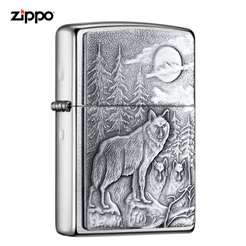 之宝(Zippo) 防风打火机 木狼行 徽章 拉丝镀铬 20855煤油防风火机