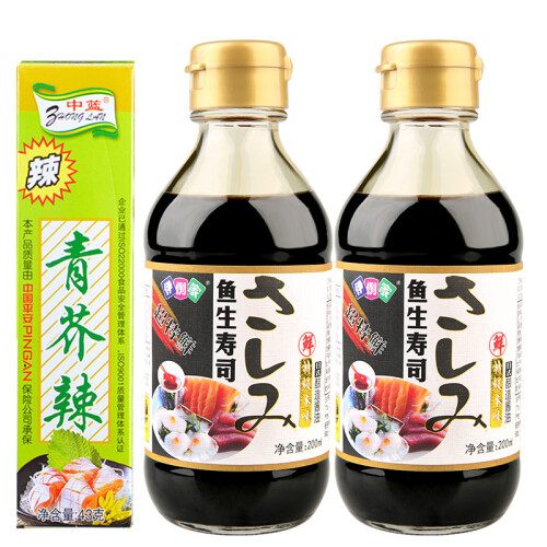 京东超市伊例家 酱油 鱼生寿司日式特级酿造 刺身海鲜酱油200ml*2+芥末 中酱集团出品