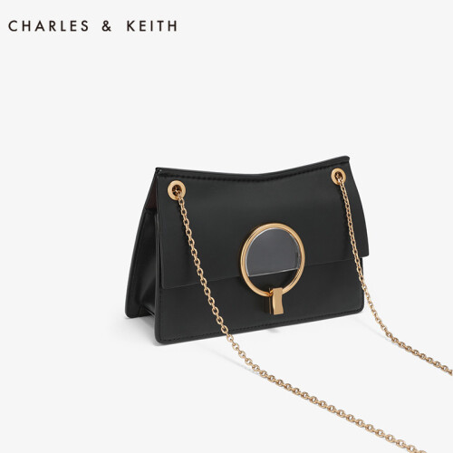 CHARLES&KEITH 女包CK2-20150781金属半圆璐彩特饰女士链条单肩包 黑色 S