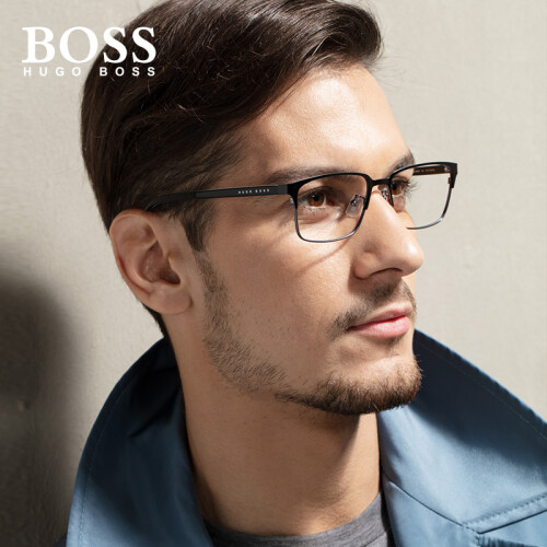 雨果博斯（HUGO BOSS）眼镜框 男女休闲黑色钛金属近视眼镜架圆脸方框潮款光学镜框 0808/F-QIL-5617