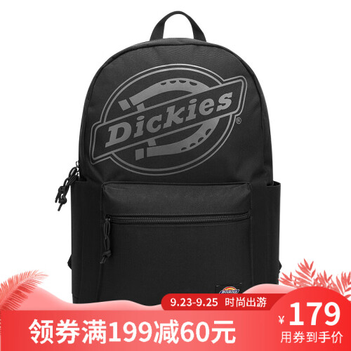 Dickies潮流休闲双肩包男学生书包简约情侣背包男包大容量电脑包 大LOGO款黑色