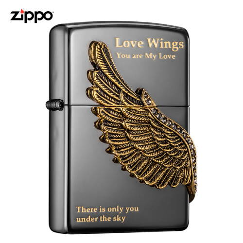 之宝(Zippo)打火机 爱情之翼 黑冰镀黑镍蚀刻填充徽章ZBT-1-16a 煤油防风火机