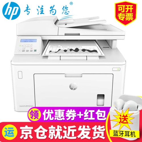 惠普（HP）打印机m227fdw、a4黑白激光打印复印扫描一体机代替m226dw双面网络家用办公 M227SDN(不带传真+有线+输稿器) 官方标配