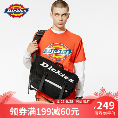 Dickies 新款斜挎包男休闲时尚潮流韩版纯色骑行死飞包运动单肩包邮差包学生帆布包D19-B047 黑色大包（升级款）