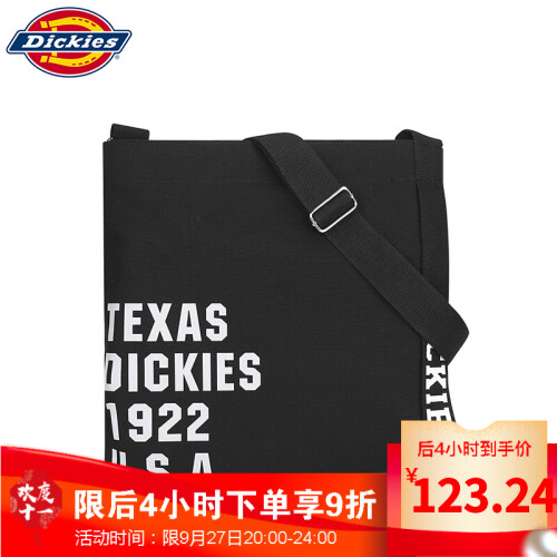 Dickies斜挎包男时尚潮流休闲男单肩包运动学院风帆布包男士挎包D17-C232 黑色