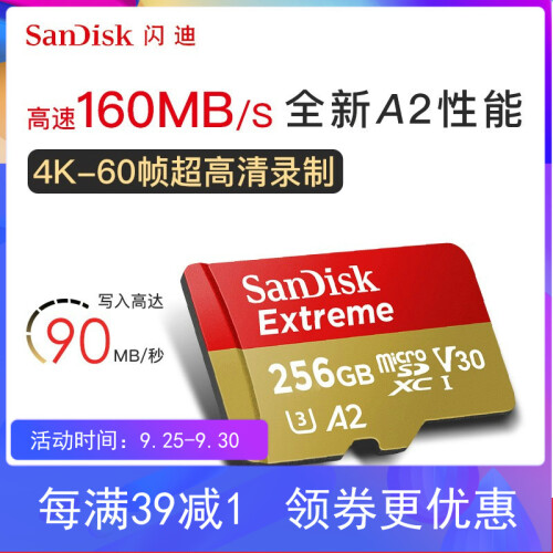 闪迪（SanDisk）128g手机TF卡256G GoPro内存卡microSD小卡switch储存 256G [A2级 160M/s]