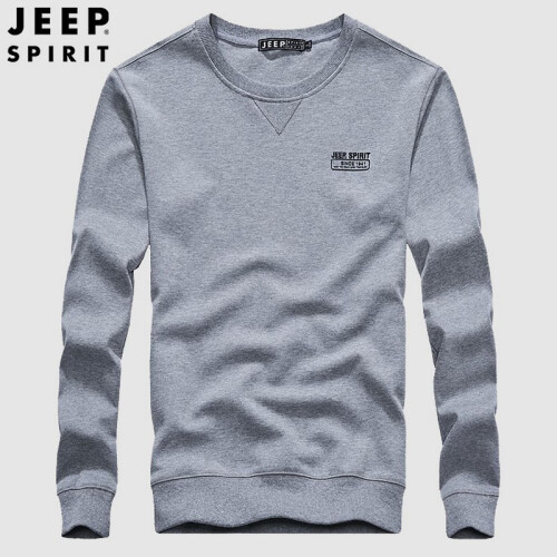 吉普 JEEP  圆领卫衣男2019春季新品休闲宽松大码商务印花卫衣男士圆领套头长袖T恤男LS15002 灰色 L