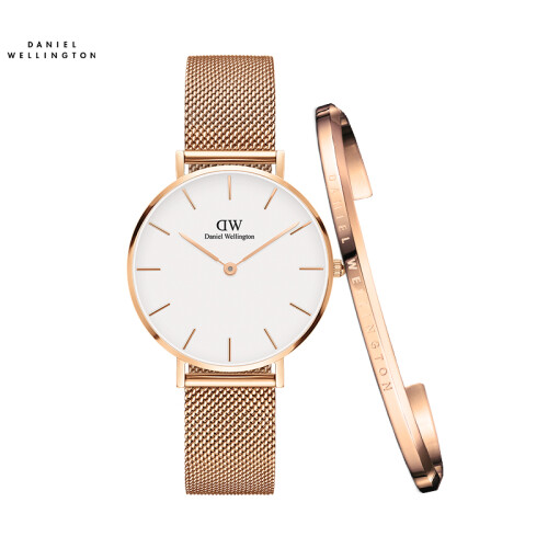 丹尼尔惠灵顿（DanielWellington）DW手表女 欧美32mm白盘金属女表DW00100163+小号手镯（礼盒装）