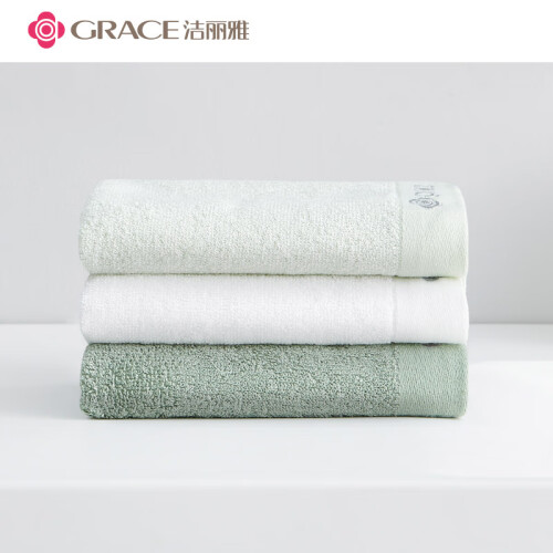 京东超市洁丽雅 Grace 竹桨纤维毛巾 素色洗脸巾(92G/条，72*33cm)柔软吸水成人情侣洗脸缎档条纹毛巾家庭超值三条装