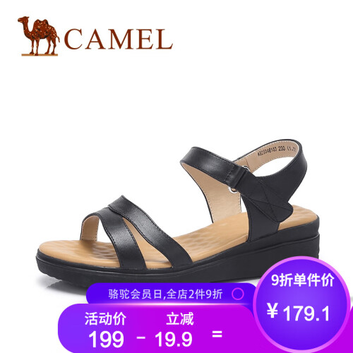 骆驼（CAMEL） 女鞋2019夏季新款 简约坡跟凉鞋舒适厚底平底鞋妈妈鞋 黑色 38