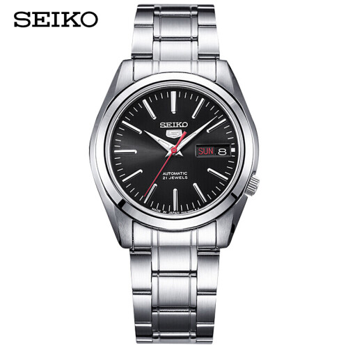 精工（SEIKO）手表 日本原装进口SEIKO5号系列黑盘钢带避震双日历商务全自动机械男表SNKL45J1