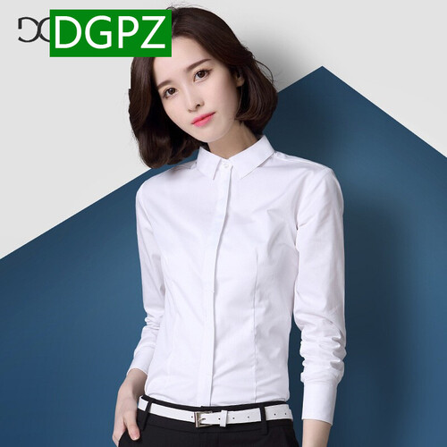 DGPZ衬衫女2019年秋冬季新品长袖职业正装工作服OL百搭通勤衬衣免烫抗皱寸衣G1632 白色长袖 M(修身款可适当选择大一号）