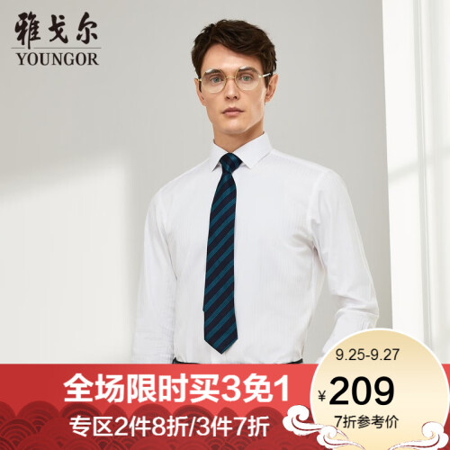 Youngor/雅戈尔【免烫】衬衫男 纯棉长袖衬衫男 2019年秋季新品 衬衫男 商务休闲 YLDP110124BBA 40