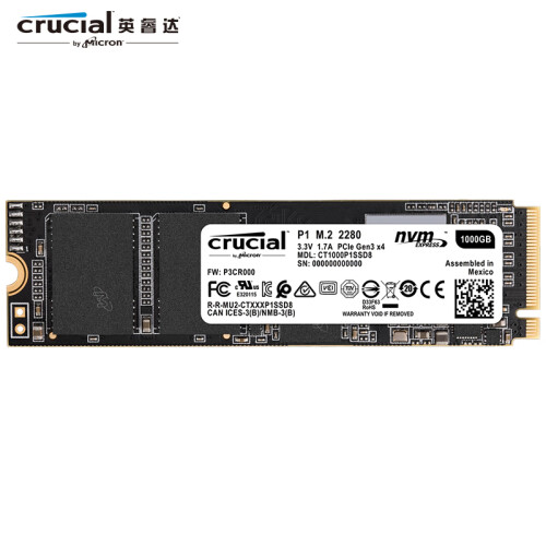 Micron英睿达(Crucial) 1TB SSD固态硬盘 M.2接口(NVMe协议) P1系列