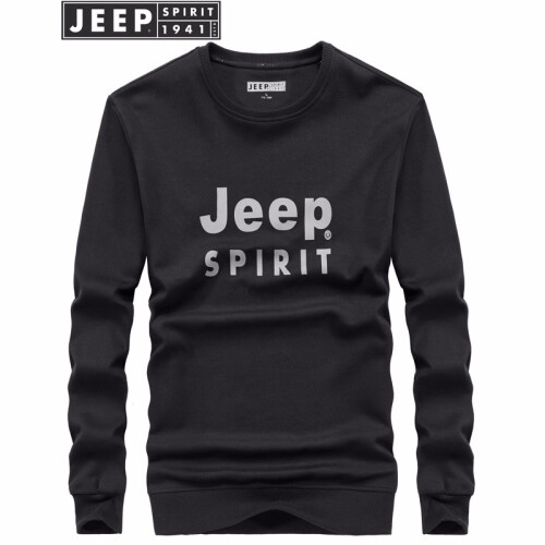 Jeep  吉普2019秋新品长袖T恤男士纯色休闲圆领外套时尚简约男装打底套头衫 45#黑色 L