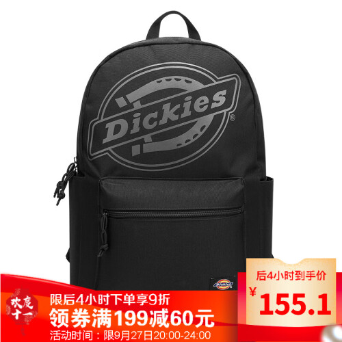 Dickies潮流休闲双肩包男学生书包简约情侣背包男包大容量电脑包 大LOGO款黑色