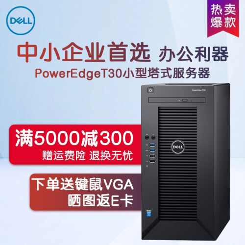 戴尔（DELL）T30小型塔式服务器主机 台式电脑整机箱 支持WIN7 至强E3-1225V5加配128G固态系统盘 16G内存/1*1T硬盘