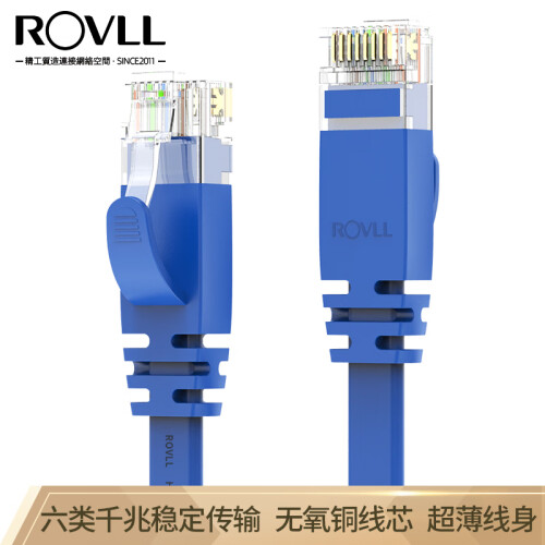 罗孚（ROVLL）六类网线千兆 纯无氧铜芯 七类网线 扁平网线6类7类网络跳线连电脑路由器工程家用 【发烧版】六类-蓝色 2米