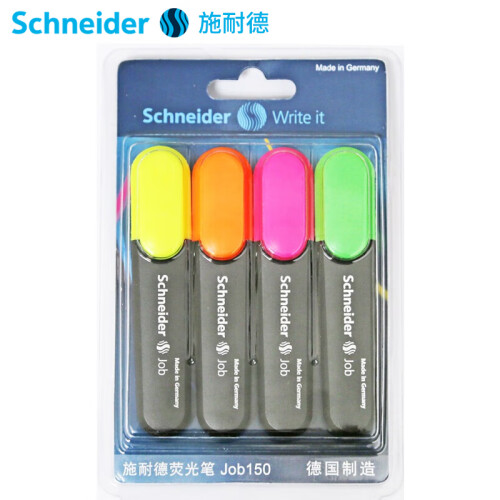 施耐德（Schneider）荧光笔德国进口大容量彩色重点标记笔学生办公用Job150 4色套装