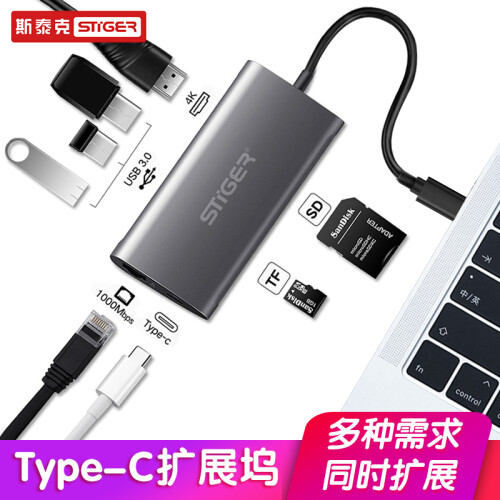 斯泰克 type-c扩展坞 USB-C转HDMI/网线转换器 苹果MacBook华为matebook13小米电脑4K投屏 iPad pro转接头