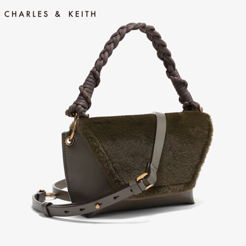 CHARLES&KEITH 女包CK2-20270127编织装饰女士单肩斜挎包 橄榄绿色 S