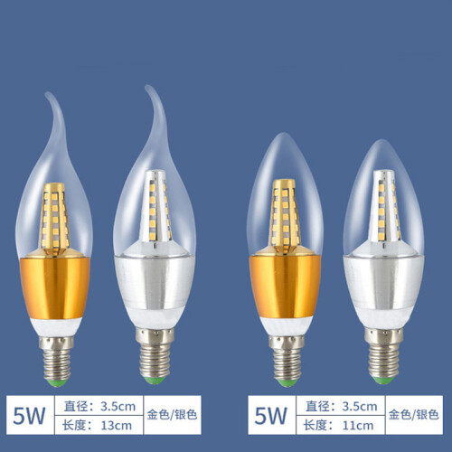 LED灯泡尖灯蜡烛灯E14小螺口拉尾节能灯光源吊灯水晶灯泡 E14小螺口满天星款-银色-尖泡-黄光 5W