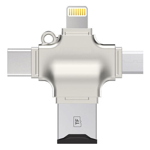 WOSR多功能四合一读卡器苹果/平板/安卓/Type-C插卡手机U盘电脑通用 插TF卡OTG优盘 四合一读卡器-银色