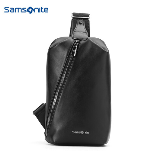 新秀丽（Samsonite）Cater 男士个性时尚斜挎包休闲简约软牛皮胸包TK9*09002 黑色