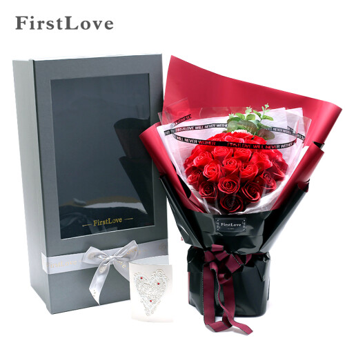 FirstLove 33朵香皂红玫瑰花永生花束鲜花礼盒 同城鲜花速递情人节满天星生日礼物情侣求婚送女生女友送老婆