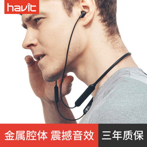 海威特（Havit）I31蓝牙耳机 无线运动跑步立体声音乐颈挂式耳塞 4D环绕重低音双耳入耳式挂脖耳麦 绅士黑