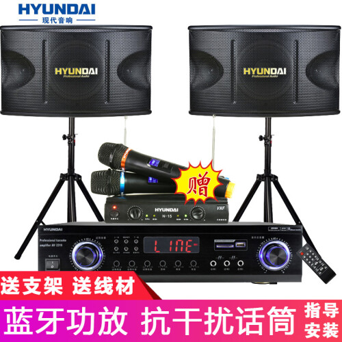 现代（HYUNDAI）10A 专业KTV音箱套装家庭影院一体式点歌机音响组合 蓝牙功放机会议舞蹈室 音响10寸+功放（赠送双无线麦）