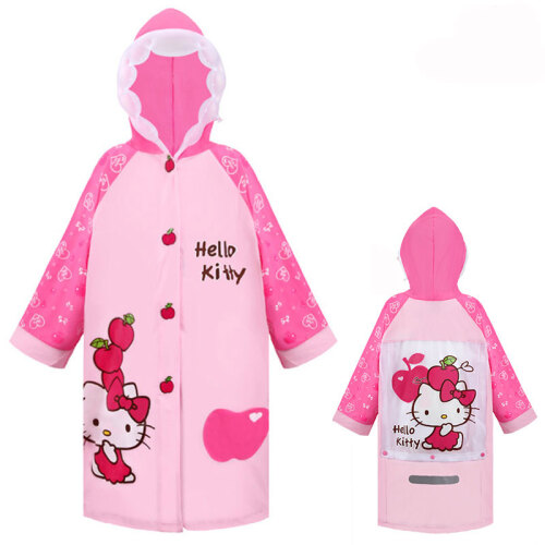 京东超市凯蒂猫HELLO KITTY 儿童雨衣女童雨披带书包位加厚小孩幼儿卡通小学生雨衣 KTY1018 粉红 XL