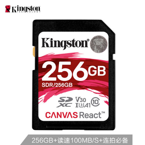 金士顿（Kingston）256GB SD 存储卡 U3 C10 A1 V30 极速版 读速100MB/s 4K高品质视频拍摄 终身保固