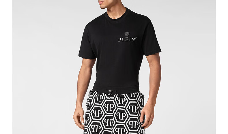 7，PHILIPP PLEIN 2024年夏季男士PP六邊形慢跑短褲運動褲中褲 黑色 S