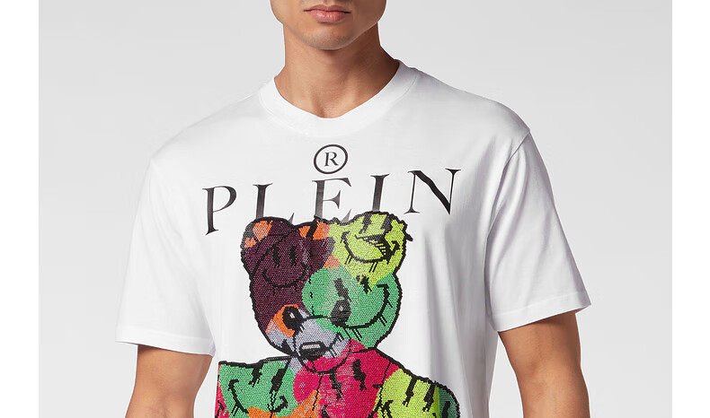 23，PHILIPP PLEIN 2024年夏季男士Teddy Bear圓領短袖T賉 白色 S