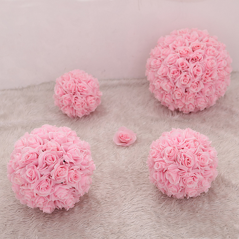 
                                        玫瑰花球仿真花绢花 1个4种型号可选　商场婚庆4S店庆典装饰 肉粉色 1号(整球直径42厘米)                