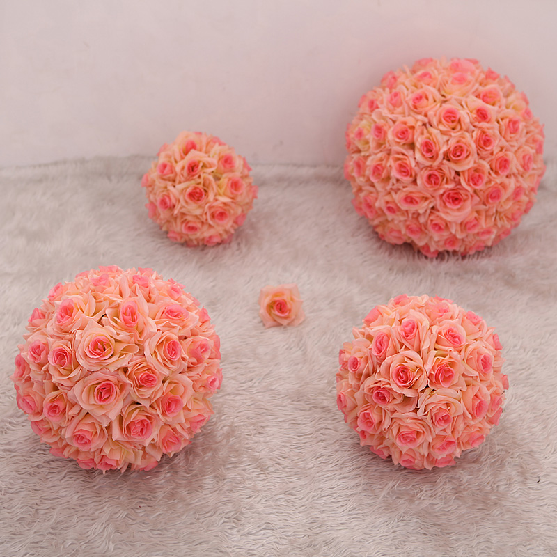
                                        玫瑰花球仿真花绢花 1个4种型号可选　商场婚庆4S店庆典装饰 肉粉色 1号(整球直径42厘米)                