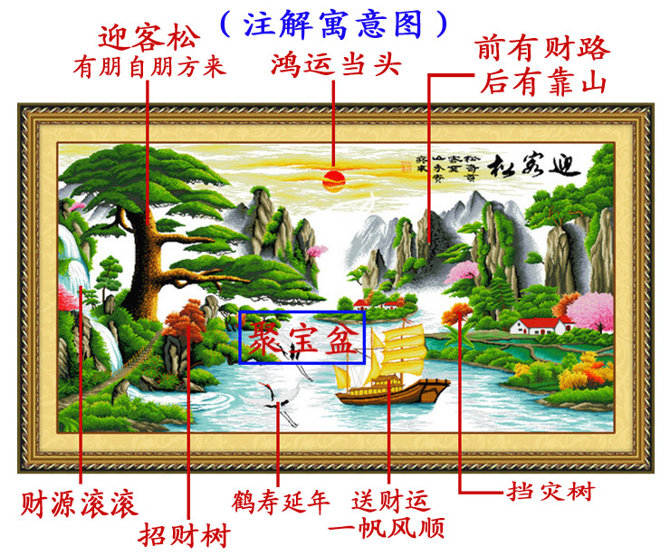 
                                        绣美人精准数码印布十字绣迎客松财运版风景客厅挂画套件                